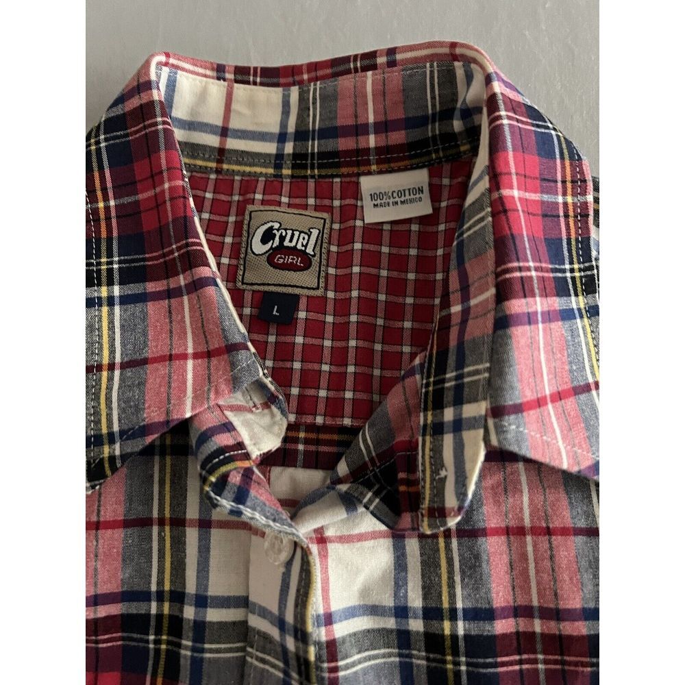 Cruel Girl Womens Medium Red Plaid Long Sleeve Button‎ Up Shirt - Picture 2 of 2